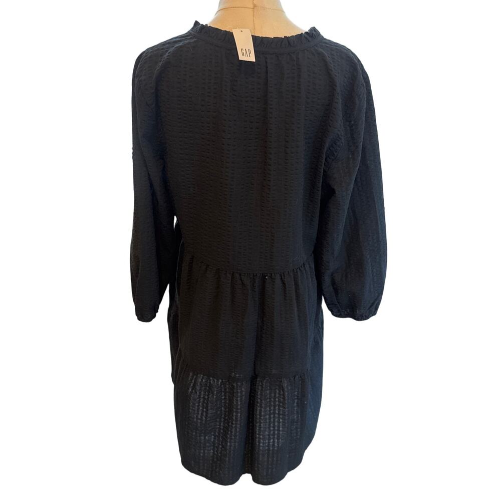 GAP Black Tiered Mini Dress Size Large Long Sleeve Textured NWT - Picture 2 of 3
